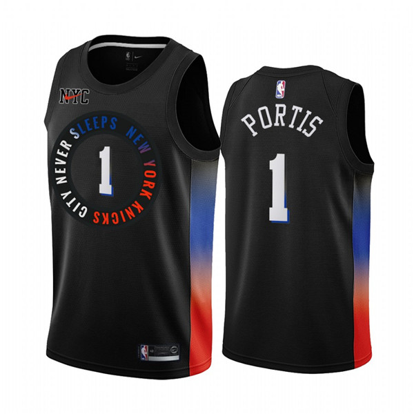 Men's New York Knicks #1 Bobby Portis Black NBA City Edition New Uniform 2020-21 Stitched Jersey